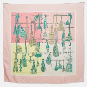 Pre Owned Hermes Pink Silk Twill Passementerie Quadri Scarf