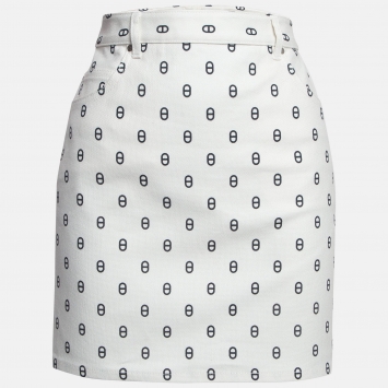 Pre Owned Hermes White Print Denim Chaine d'Ancre Mini Skirt S