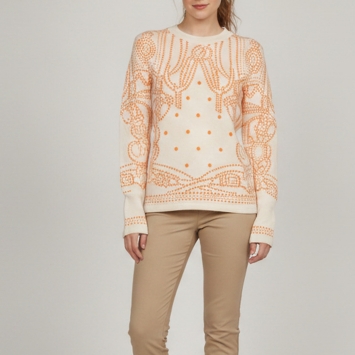 مملوكة مسبقًا Hermes Cream/Orange Brides De Gala Jacquard Knit Pullover M