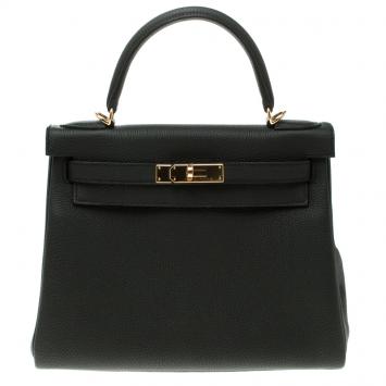 Pre Owned Hermes Black Togo Leather Gold Hardware Kelly Retourne 28 Bag