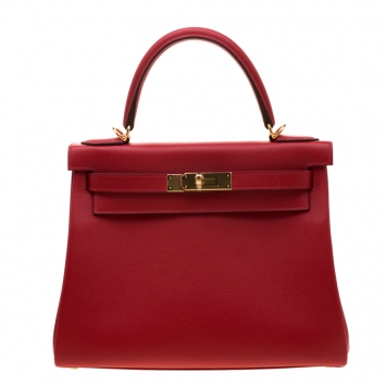 Pre Owned Hermes Rouge Casaque Evercolor Leather Gold Hardware Kelly Retourne 28 Bag