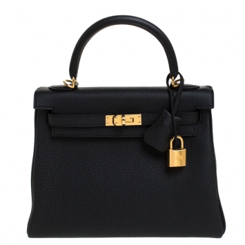 Pre Owned Hermes Black Togo Leather Gold Hardware Kelly Retourne 25 Bag