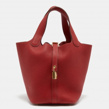 Pre Owned Hermes Rouge Piment Taurillon Maurice Leather Picotin Lock 18 Bag