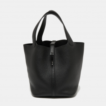 Pre Owned Hermes Noir Taurillon Clemence Leather Monochrome Picotin Lock 22 Bag