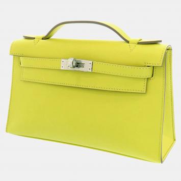 Pre Owned Hermes Yellow Swift Leather Palladium Hardware Pochette Kelly Clutch Bag 