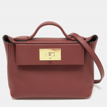 Pre Owned Hermes Rouge H Evercolor and Swift Leather Gold Finish 24/24 21 Bag