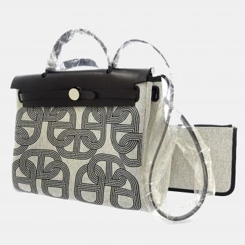 Pre Owned Hermes Black Toile Leather Herbag Zip 31 PM Shoulder Bag