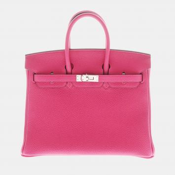 Pre Owned Hermes Pink Togo Leather Palladium Hardware Birkin 25 Bag 