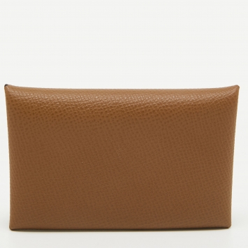 Pre Owned Hermès  Alezan/Biscuit Epsom Leather Calvi Card Holder