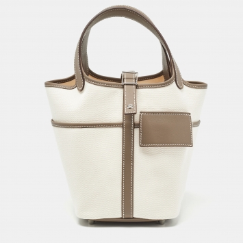 Pre Owned Hermès Ecro/Etoupe Toile and and Swift Leather Cargo Picotin Lock 18 Bag