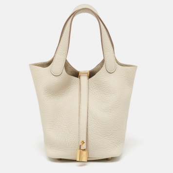 Pre Owned Hermès Gris Neve Taurillon Clemence Leather Picotin Lock 18 Bag