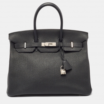 Pre Owned Hermès Noir Togo Leather Palladium Finish Birkin 35 Bag
