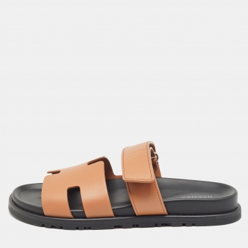 Pre Owned Hermes Brown Leather Chypre Sandals Size 40