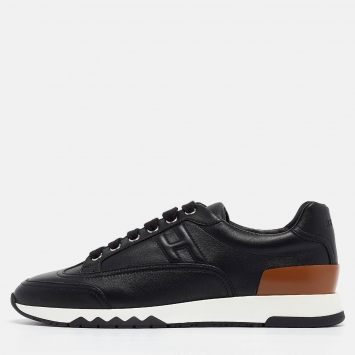 Pre Owned Hermès Black/Brown Leather Trail Sneakers Size 38