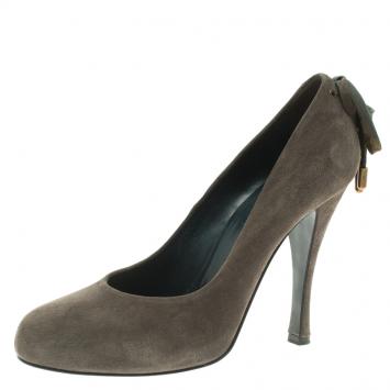 Pre Owned Hermes Grey Suede Bow Detail Round Toe Pumps Size 39