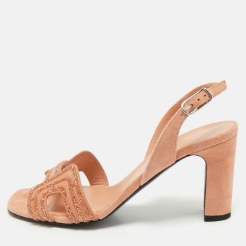 Hermès Peach Suede Crystal Embellished Premiere Sandals Size 36