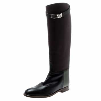 Pre Owned Hermes Multicolor Leather Palladium Plated Kelly Turnlock Jumping Boots Size 39.5