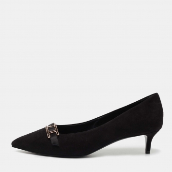 Pre Owned Hermes Black Suede Blush Pumps Size 39