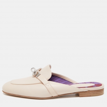 Pre Owned Hermes Cream Leather Oz Mules Size 36.5 