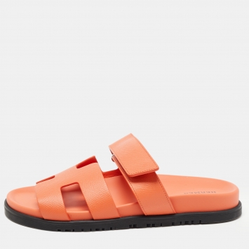 Pre Owned Hermes Orange Leather Chypre  Sandals Size 39.5