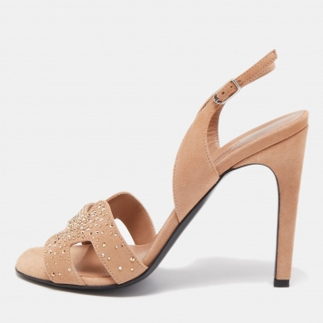 Pre Owned Hermes Beige Suede Night Slingback Sandals Size 38