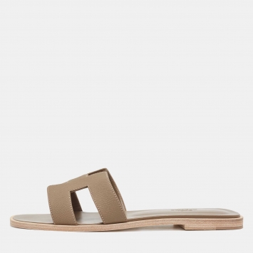 Pre Owned Hermes Brown Leather Oran  Sandals Size 40