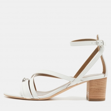 Pre Owned Hermes White Leather Anthinea Ankle Strap Sandals Size 38