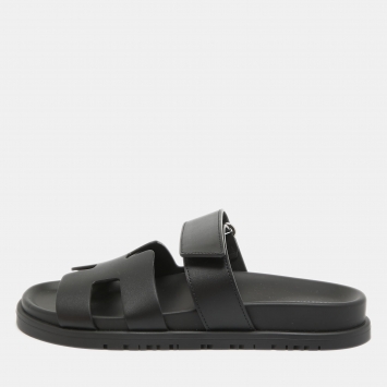 Pre Owned Hermes Black Leather Chypre Sandals 36
