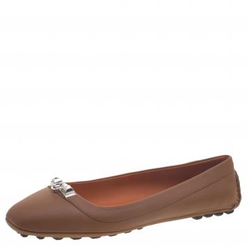 مملوكة مسبقًا Hermes Brown Leather Liberty Ballet Flats Size 39