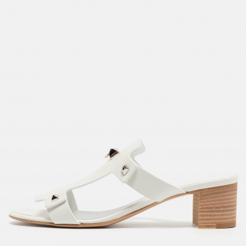 Pre Owned Hermès White Leather Invincible Slide Sandals Size 39