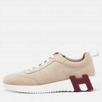 Pre Owned Hermes Beige Suede Bouncing Sneakers Size 38.5