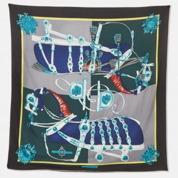 Pre Owned Hermes Multicolor Cashmere and Silk Harnais De Cour Scarf