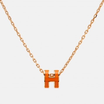 Pre Owned Hermes Mini Pop H Enamel Gold Tone Necklace
