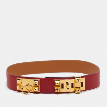 Pre Owned Hermes Rouge Casaque Epsom Leather Collier de Chien Belt 95 CM
