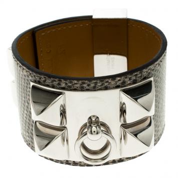 Pre Owned Hermes Collier De Chien Brown Lizard Leather Bracelet PM