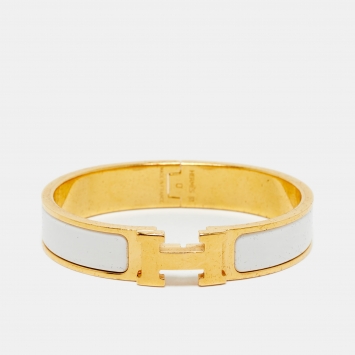 Hermès Clic H White Enamel Gold Plated Bracelet
