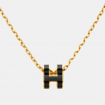 Pre Owned Hermes Mini Pop H Enamel Gold Plated Necklace