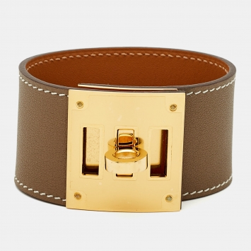 Pre Owned Hermès Kelly Dog Leather Gold Plated Bracelet T3