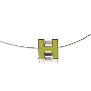 Pre Owned Hermes Cage d' H Enamel Palladium Plated Pendant Necklace