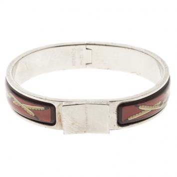 Pre Owned Hermes Loquet Red Enamel Palladium Plated Narrow Bracelet PM