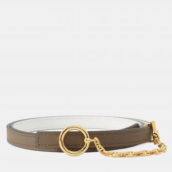 Pre Owned Hermes Carrousel Belt Size 75 Beige Dweimar/White Swift Leather Epsom