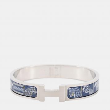 Pre Owned Hermes Clic H Horsewear PM Blue Dye Metal Enamel Women's Bracelet
