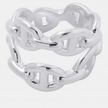 Pre Owned Hermes Chaine d'Ancre Double Row Size 49 Silver Women's Ring