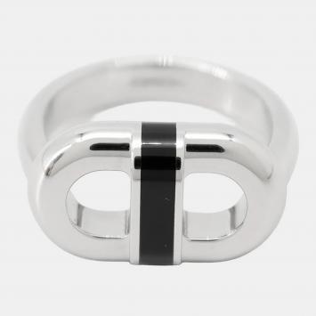 Pre Owned Hermes  Silver/Black Metal Mayon Ring Size 56