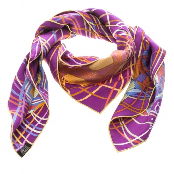 Pre Owned Hermes Purple L'art Du Temari Printed Silk Square Scarf