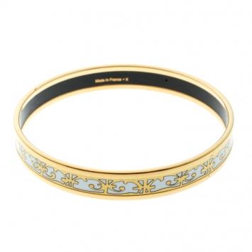 Pre Owned Hermes Balcons Du Guadalquivir Printed Enamel Gold Plated Bangle Bracelet