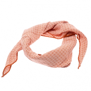 Pre Owned Hermes Orange and White H Printed Silk Diamond Neck Scarf