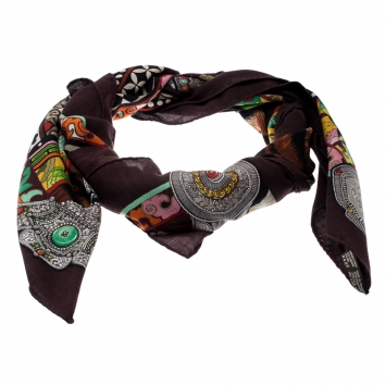 Pre Owned Hermes La Femme Aux Semelles De Vent Printed Cashemere and Silk Shawl 