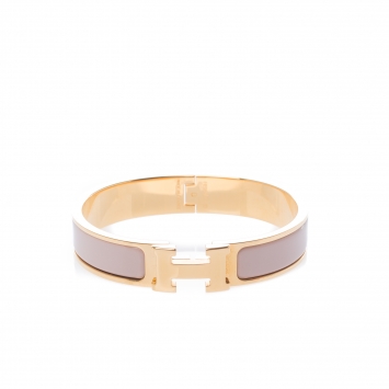 Pre Owned Hermes Clic Clac H Blush Pink Enamel Gold Plated Narrow Bracelet PM