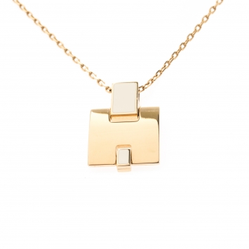 Pre Owned Hermes Eileen White Lacquered Gold Plated Pendant